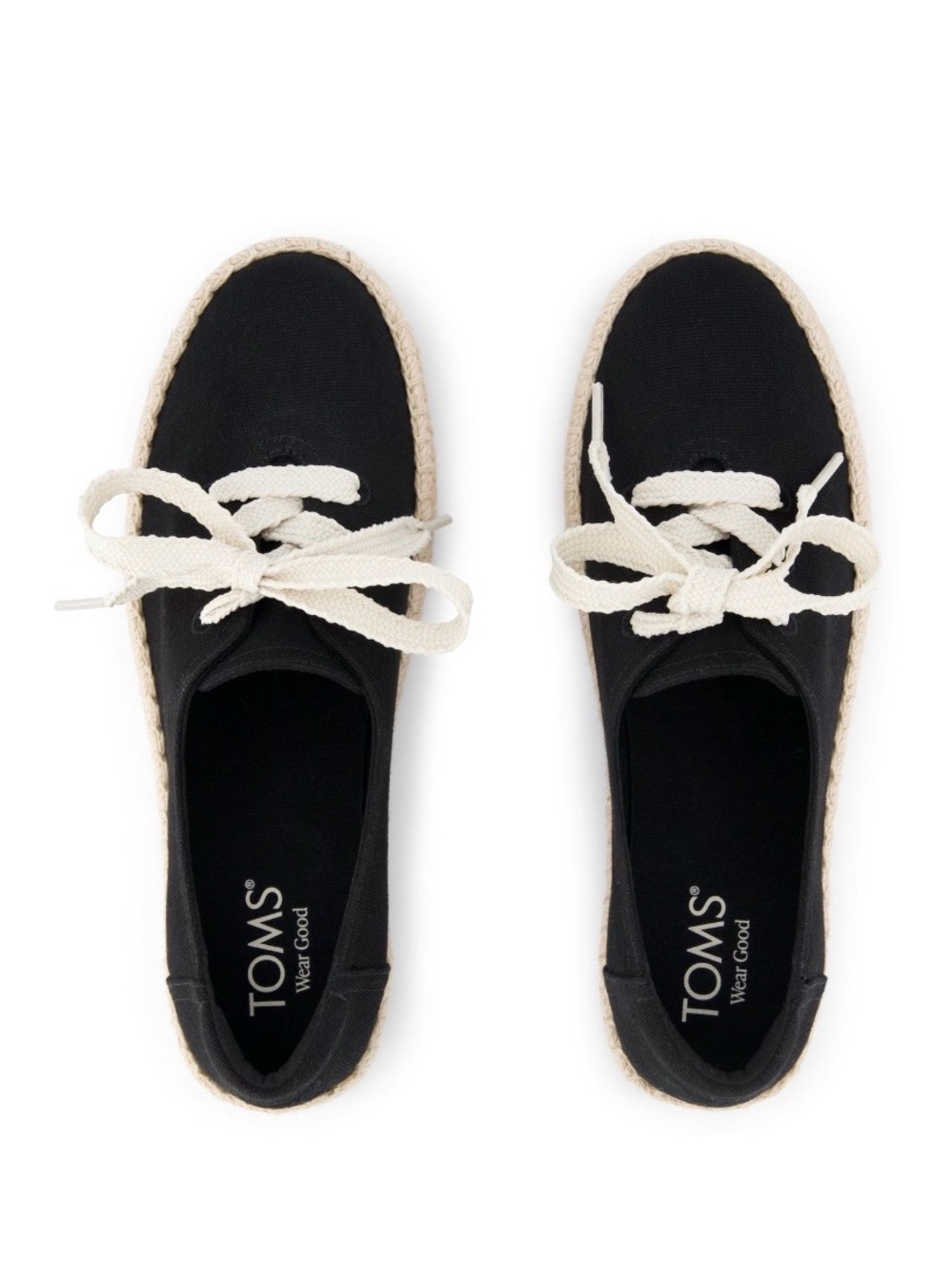 TOMS Alpargata Platform Rope Espadrille Lace Up Sneakers Black Canvas Womens 6